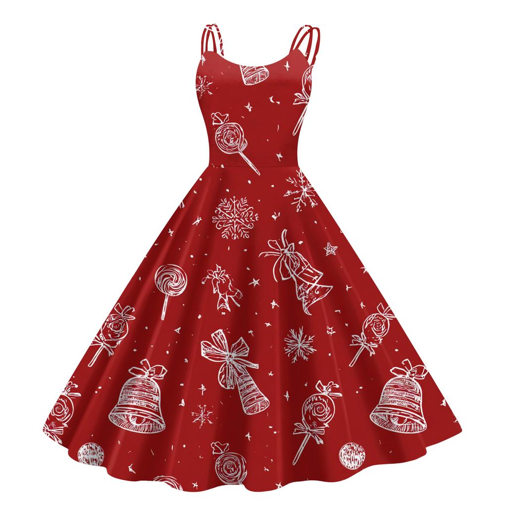 Women's Fashion Casual Christmas Print Sexy Off-the-shoulder Punk Retro Dress