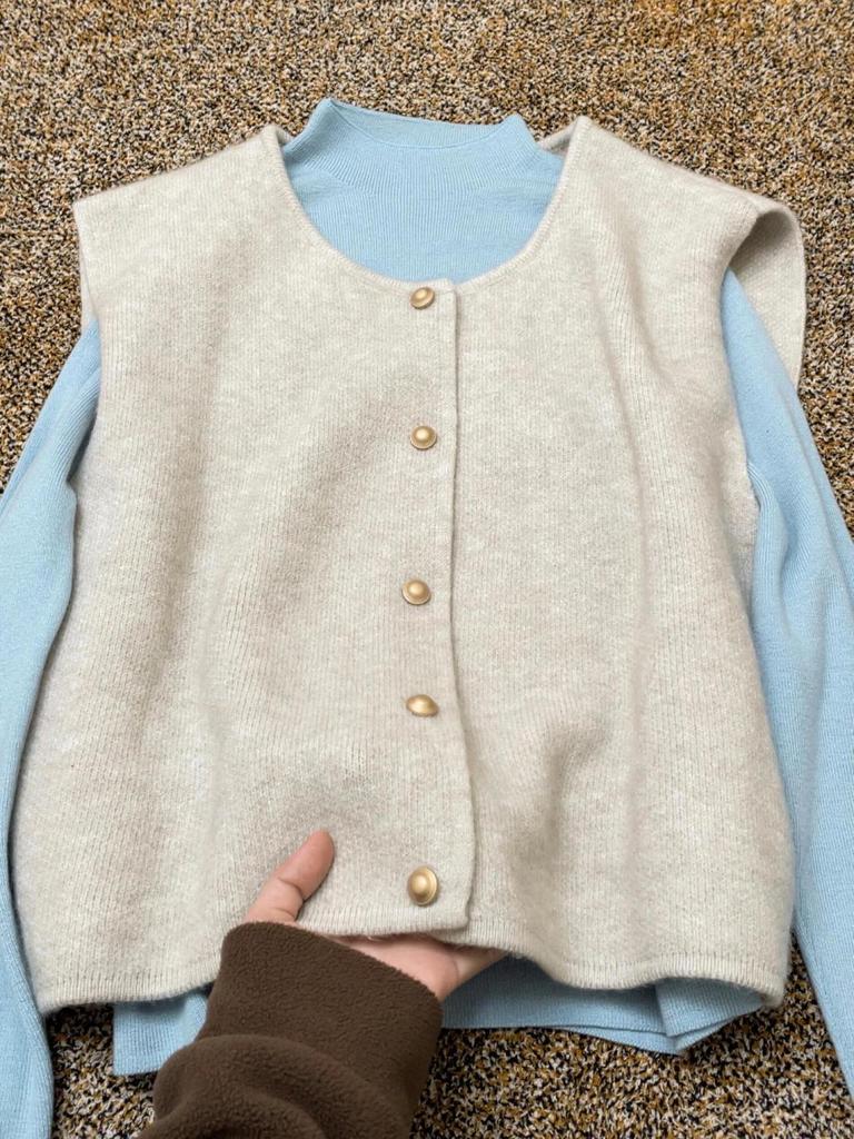 Luxury Little Coco Knit Vest Women's Sweater Vest Cardigan - Solid Color Base Layer Sleeveless Set