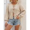 Women S Solid Color Knit Cardigan With Tie Closure Casual Outerwear