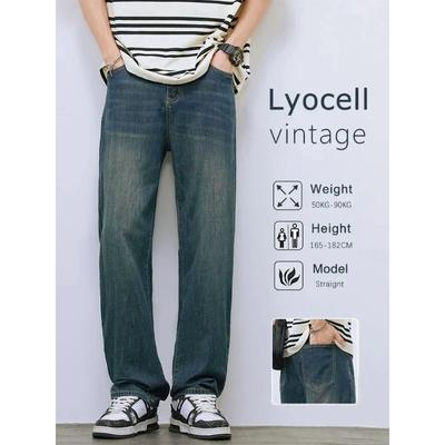Frühling Herbst Herren Gerade Vintage Passform Jeans Lässige Hosen Männlich Koreanische Mode Baggy Weite Beine Denim Hosen