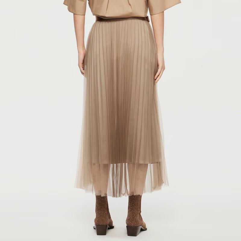 JNBY Pleated Mesh A-Line Mid-Length Skirt