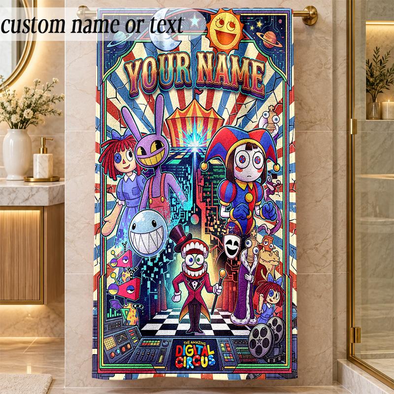 Beach TowelThe Amazing Digital Circus Custom Name Text Personalized Soft Towel for Beach Pool Indoor Home Decor Gift