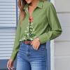 Skjortebluse for kvinner Juletrykkknapp Langermet Casual Basic skjortekrage Vanlig topp