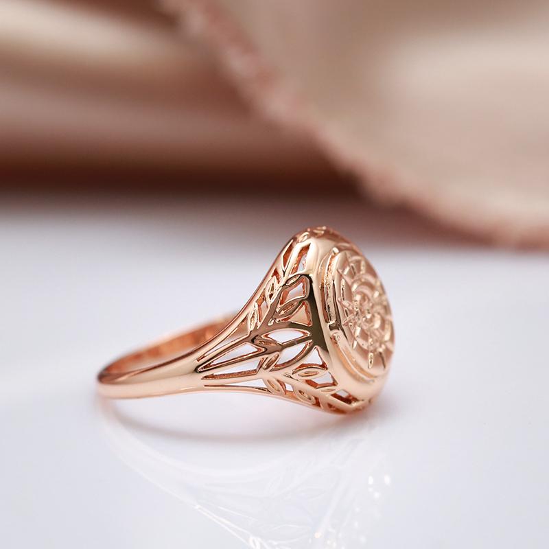Fashion Glossy Rings For Women Rose Gold Unique Pattern Round Rings Ethnic Bride Wedding Jewelry New