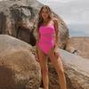 Damen Monokini Unifarbene Mesh-Einsätze Figurbetont Sexy Einteiler Badeanzug Strandmode