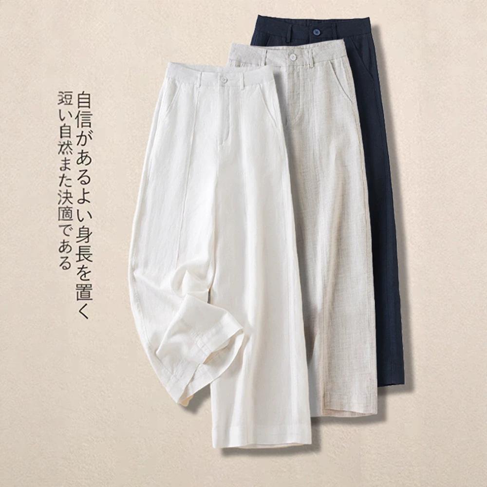 Linen straight-leg pants women's 1116 summer thin straight casual loose lazy wind drooping high waist narrow wide-leg pants