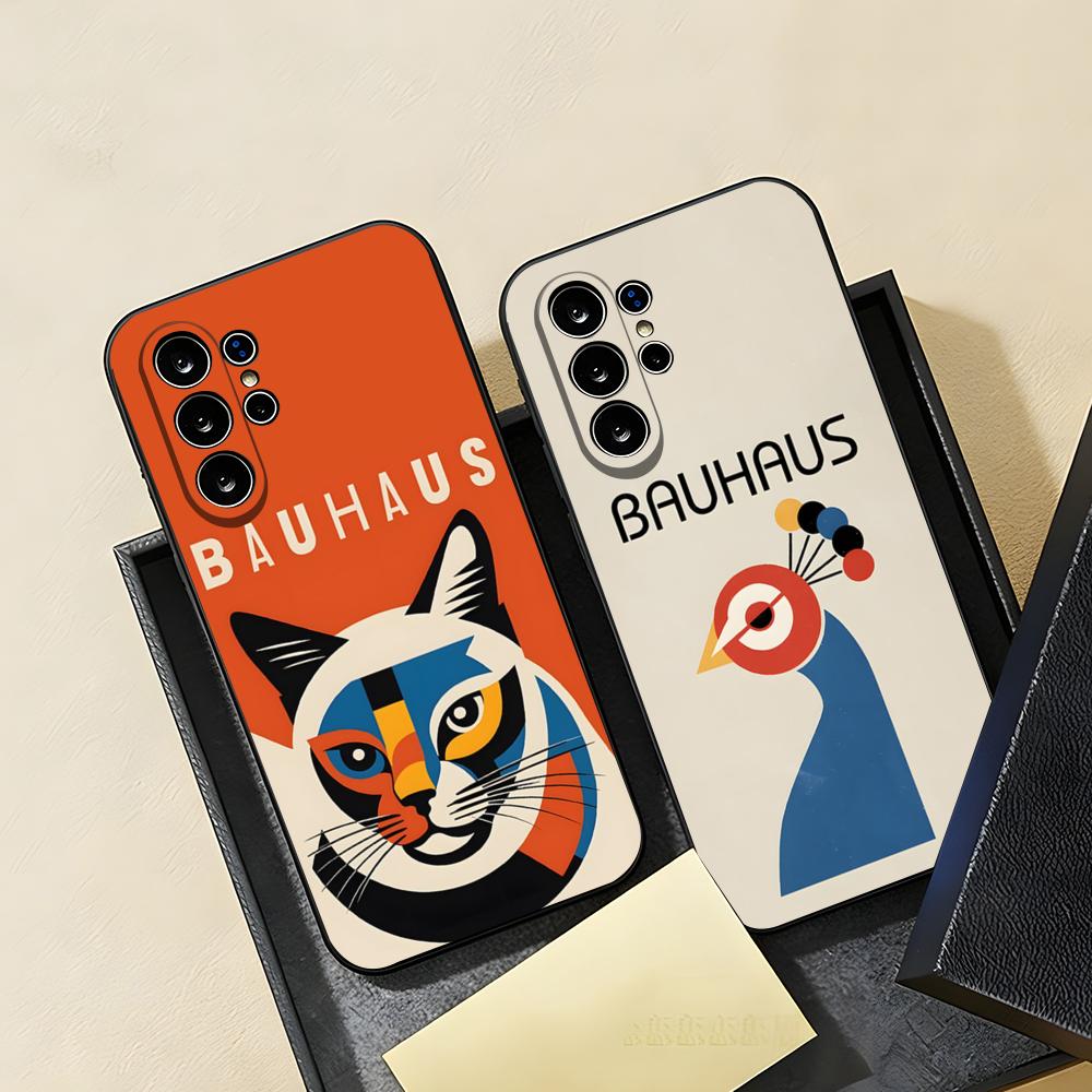 Abstract Bauhaus-style Phone Case For Samsung S26 S25 S24 FE S23 S22 S21 Plus S20 Ultra Note20Ultra Black Soft Shell