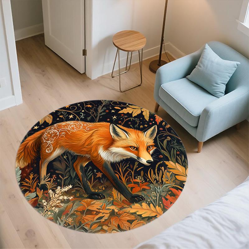 Volpe tra i Cespugli,Tappeto Rotondo,Tappeto per Soggiorno Camera da Letto Divano Sala Giochi Decorazione,Tappetino Antiscivolo