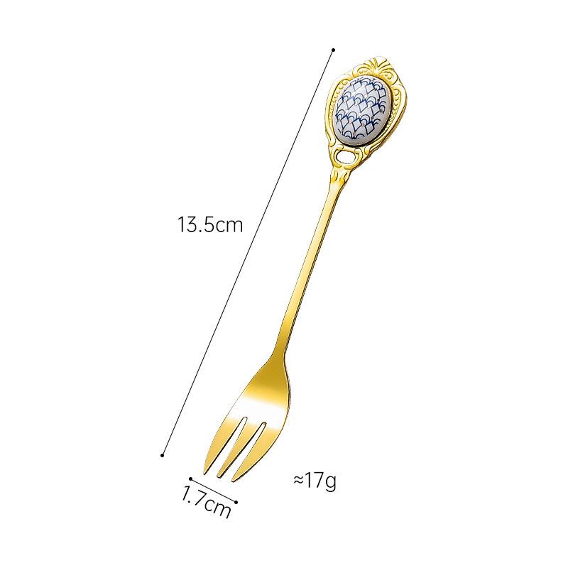 Stainless Steel Spoons Inlay Ceramic Coffee Ladles, Vintage Gold Plating Dessert Spoon, High-class Cake Scoops, Christmas Gift