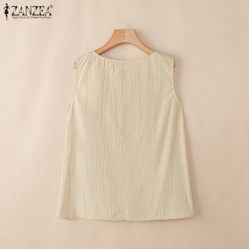ZANZEA Women Casual Round Neck Summer Sleeveless Tank Tops