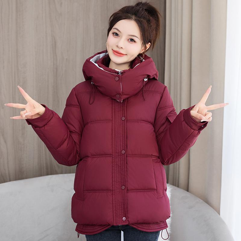 

2025 зима новая пуховая хлопковая куртка женская короткая утолщенная куртка-пуховик корейская версия свободная студенческая хлопковая куртка XXL бордовый