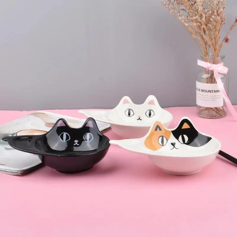 Ceramics Cute Cat Salad Bowl One Ear Dessert Bowl Japanese Three-coloured Cat Ceramic Tableware Home Kitchen Supplies Dinnerware