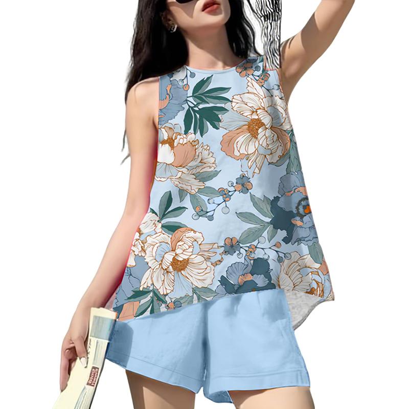 

ZANZEA Женские принтованные майки и шорты Летние комплекты из двух частей
