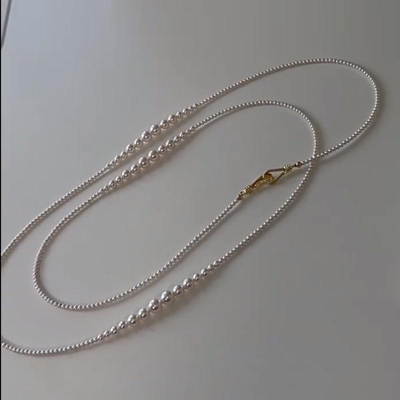 Light Luxury Small Particles High Brightness Strong Light Round Glass Pearl Long Necklace Autumn And Winter Size Gradual Change Pearl Sweater Chain