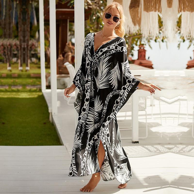 EDOLYNSA Bikini cu dungi cu zebră sexy acoperitoare casual cu decolteu în V, rochie de plajă de vară, îmbrăcăminte de plajă pentru femei, costum de baie, acoperire Q1297