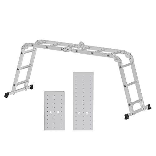 Žebřík 3,5 M, Univerzální Hliníkový Žebřík S 2 Kovovými Deskami A 12 Příčkami, Kloubový, Nosnost Až 150 Kg, Stříbrný Glt3