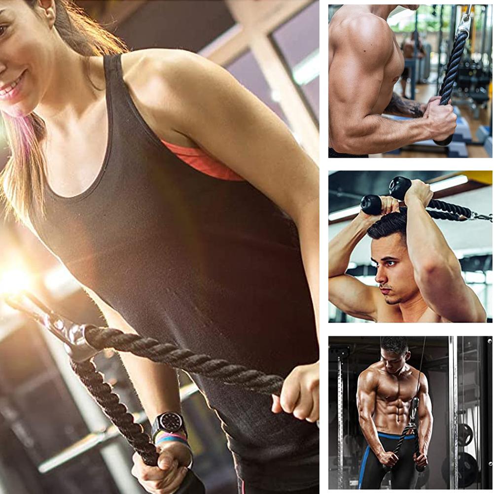 4 Pcs Nylon Triceps Rope and Chrome Rowing Parallel Grip with Carabiner Set Rowing High Pull Down Back Training Accessories