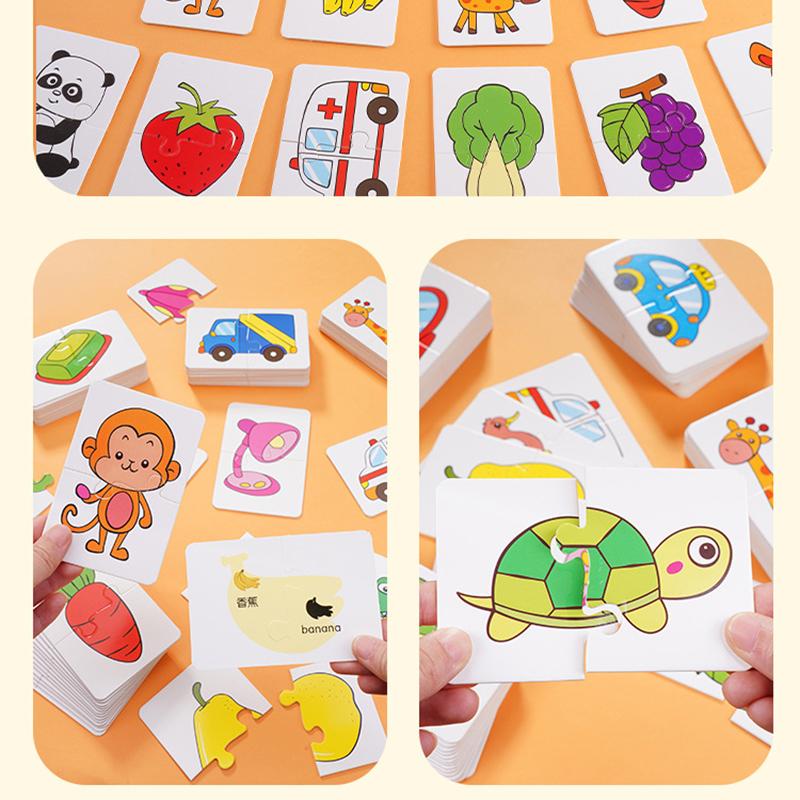 16PCS Toddler Card Match Game Cognitive Truck Fruit Animal Life Set Puzzle Children Cognitive Early Educational Puzzle Toys