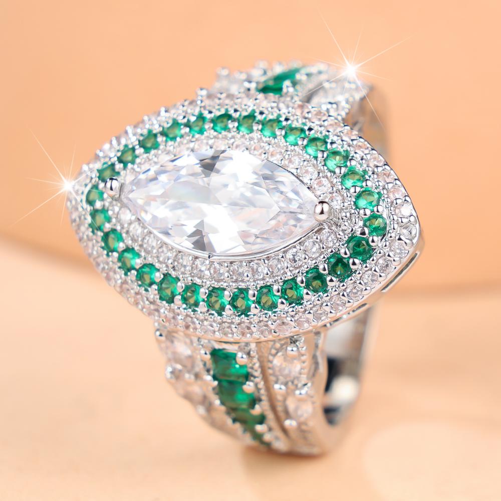 Gorgeous Two Colors Available Marquise White Green Zircon Statement Ring for Women Daily Wear and Party