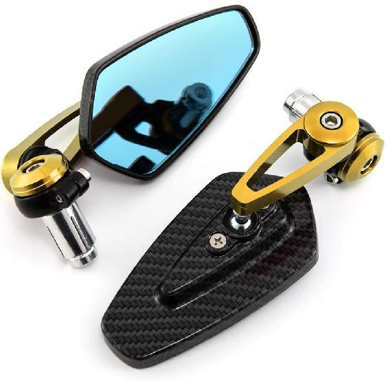 7/8'' 22mm Motorcycle End Bar Mirror Universal Foldable Motorbike Side Mirror for Bobber Cafe Racer Street Bike (Blue)