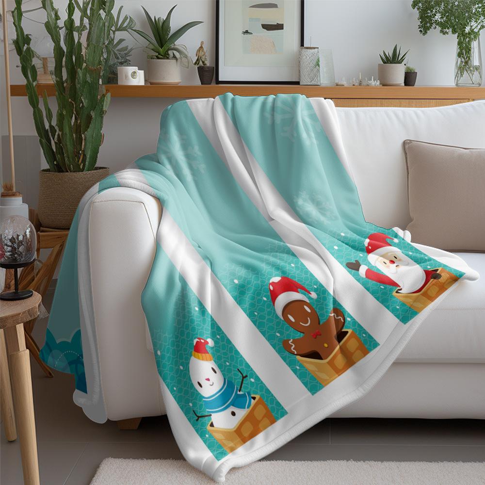 Cozy Christmas Blanket Soft Throw Flannel Reindeer Snowman Holiday Gift Festive Decor Home Bedding Winter Warm Plush Throw