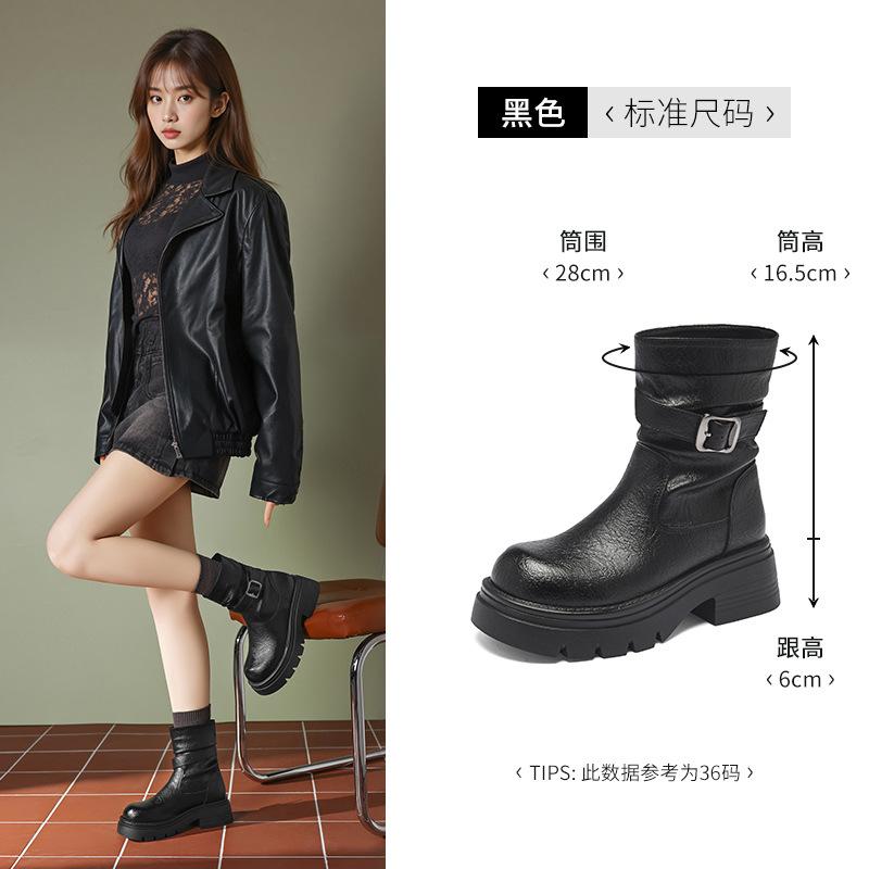 Maillard Martin Boots New Summer Platform Boots Black Western Boots Pile Boots 35