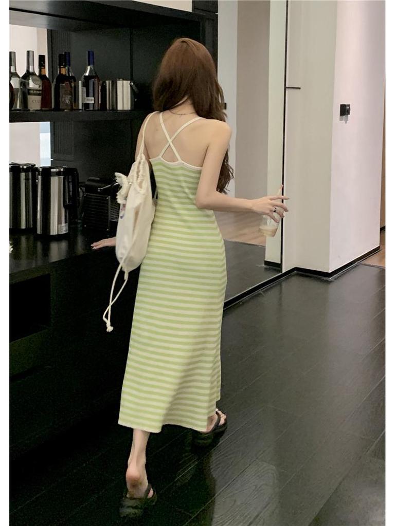 French Style Striped Suspender Knitted Dress: Backless, Slim Fit, Hip-Wrapped, Summer Women's Fashion