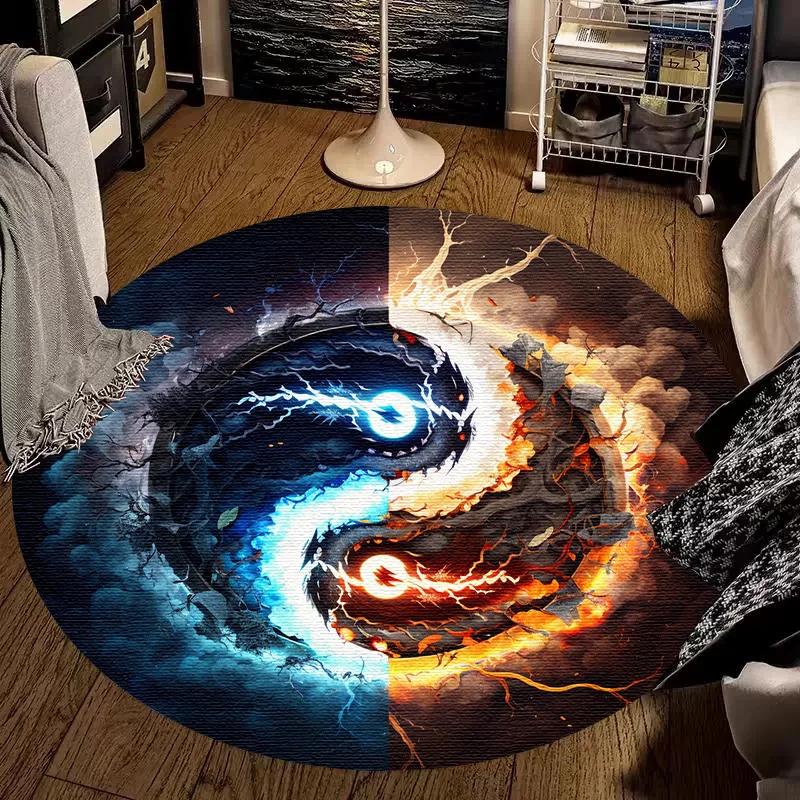 

Luxury Sakura Goldfish Dragon Lion Cat Tree Design Carpet Mat Round Machine Washable Rug for Living Room rugs for bedroom 120cm