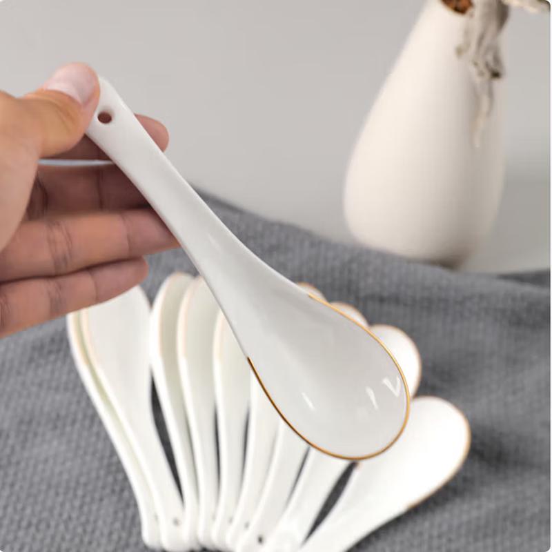 SIFAR Gold Rim Ceramic Small Spoons (8-Pack)