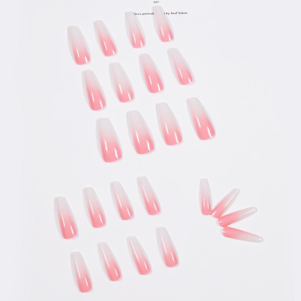 Gradient Pink Extra Long Ballet Wearable False Nail Art Stickers - Waterproof