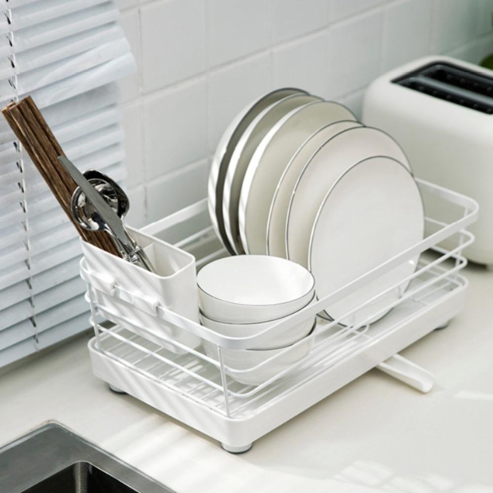 Carbon Steel Dish Drying Rack Drainer Tray Plates Organizer with Drainboard  Household