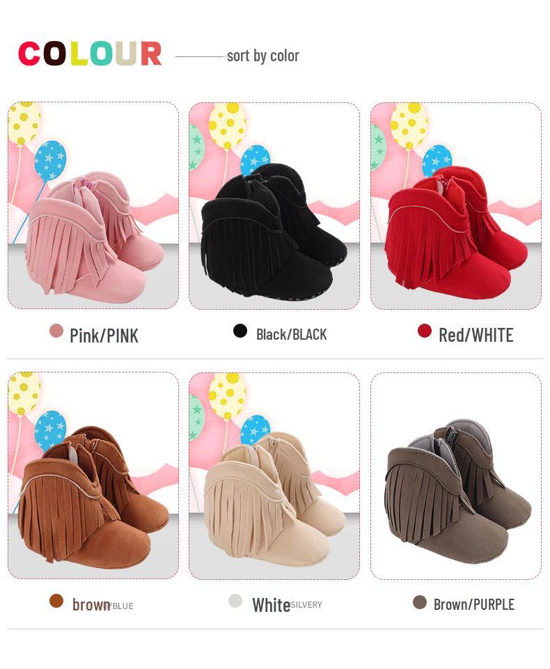 2023 Winter Tassel Toddler Shoes with Side Zipper and Soft Sole for Pre-Walking Baby Girls