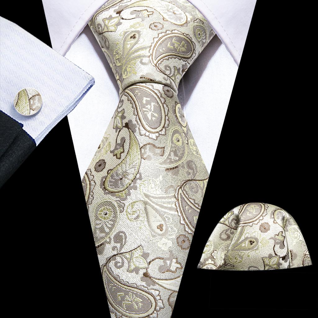 Barry.Wang Floral Ties for Men Woven Paisley Wedding Necktie Handkerchief Cufflinks Formal Casual Set