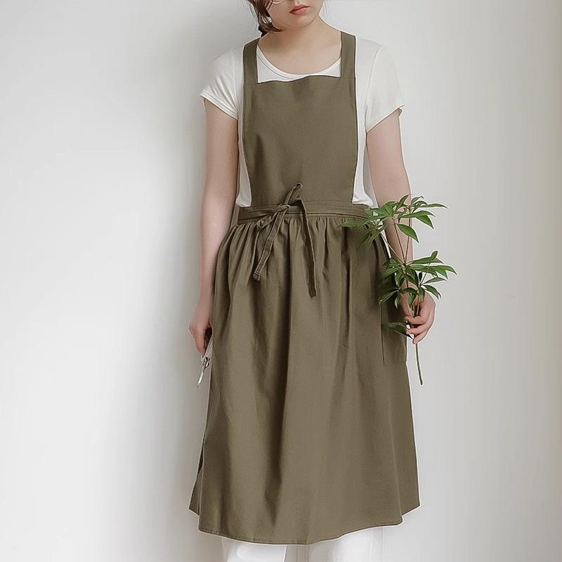 Kitchen Splash-proof Apron Literary and Fresh Cotton Pleated Skirt Kitchen Baking Vest Apron