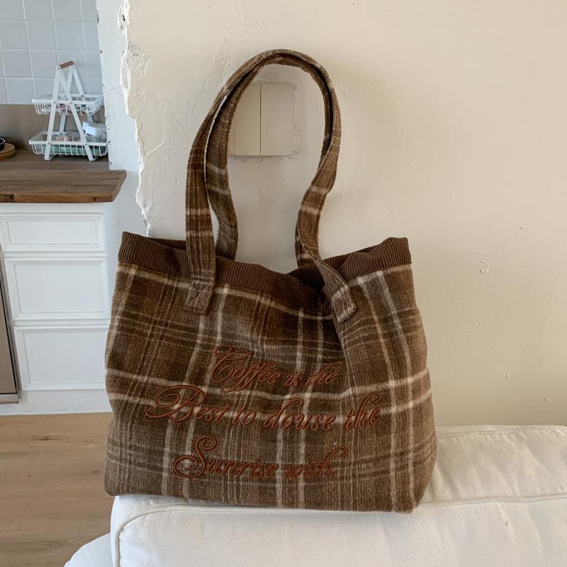 2025 Plaid Casual Commuter Shoulder Bag - Large Capacity Woolen Handbag Tote for Ladies