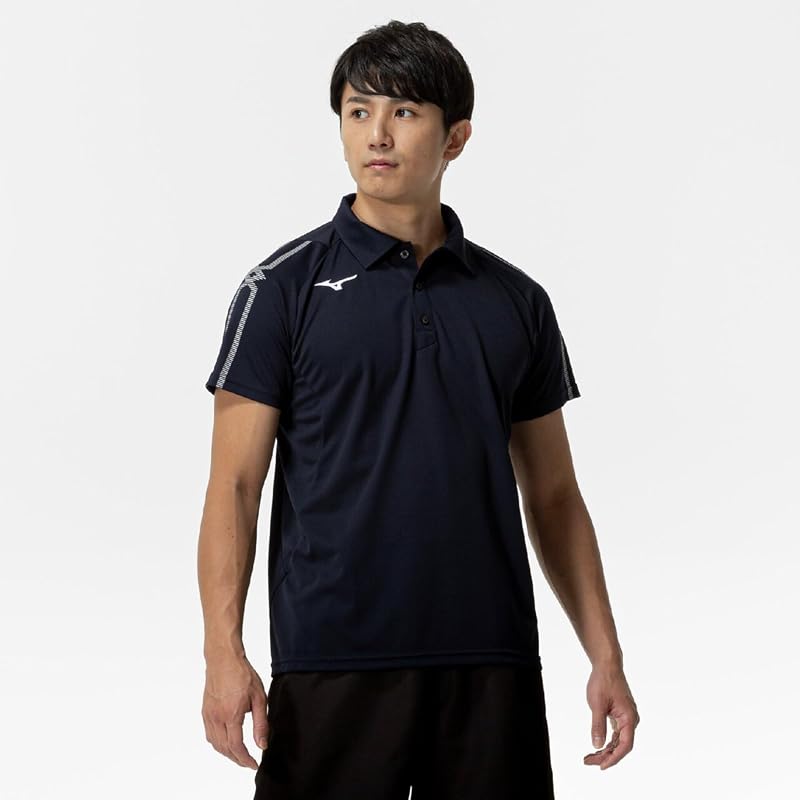 Training wear polo shirt, moisture-wicking, quick-drying, 32MAC176, unisex, deep navy, XL