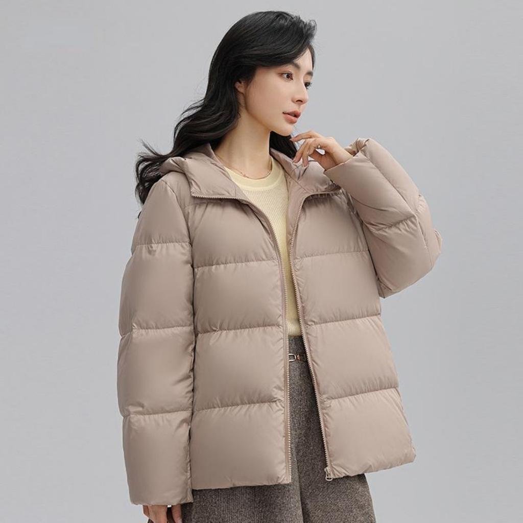 Jaqueta feminina de penas outono e inverno nova com capuz all-match estilo coreano jaqueta slim