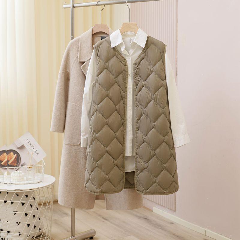 Light down vest women's medium and long V-neck autumn and winter vest light down liner winter thermal vest large size