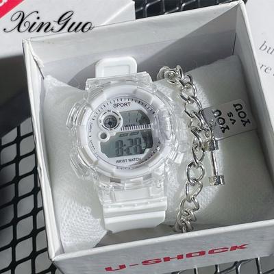 Hodinky Dámské Modelky Studentská párty Studentky středních škol Glacier White Girl Ins High Color Value Sportovní elektronické hodinky