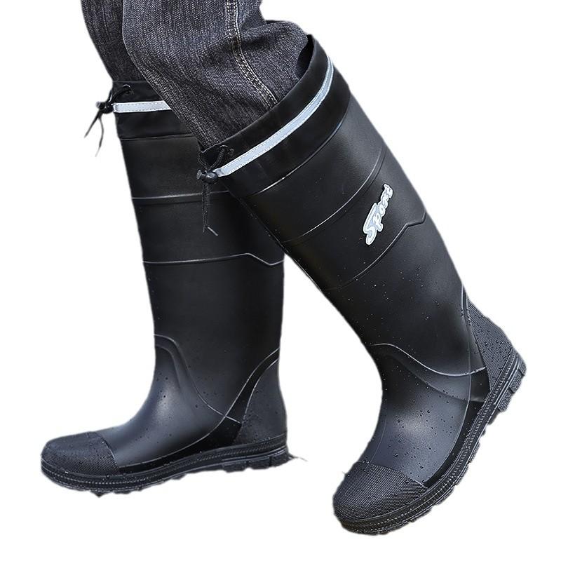 Men's Fashion Extra High Tube Bundle Rain Shoes Outdoor Night Reflective Water Shoes Non-slip Pull Rope Men's Rubber Shoes Warm Rain Boots