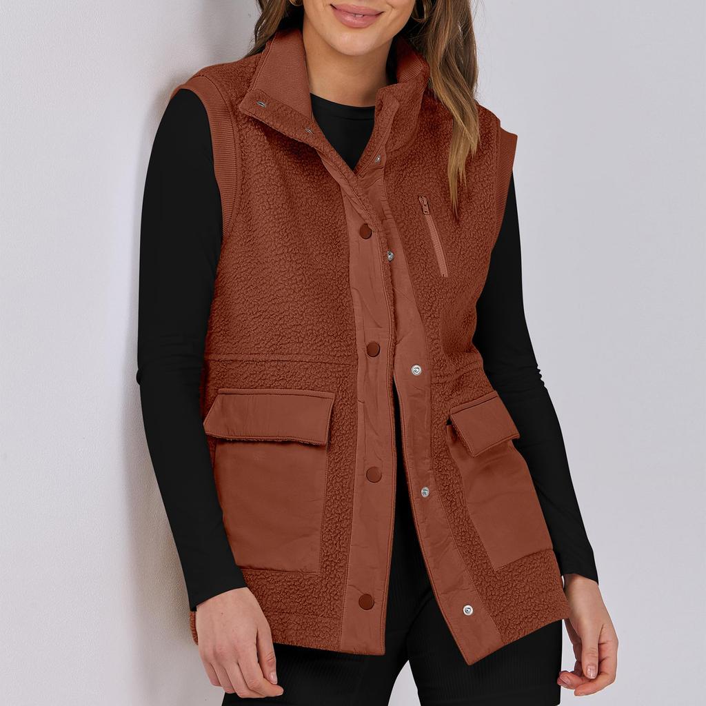 Women's Patchwork Sleeveless Lambswool Casual Versatile Warm Vest Jacket