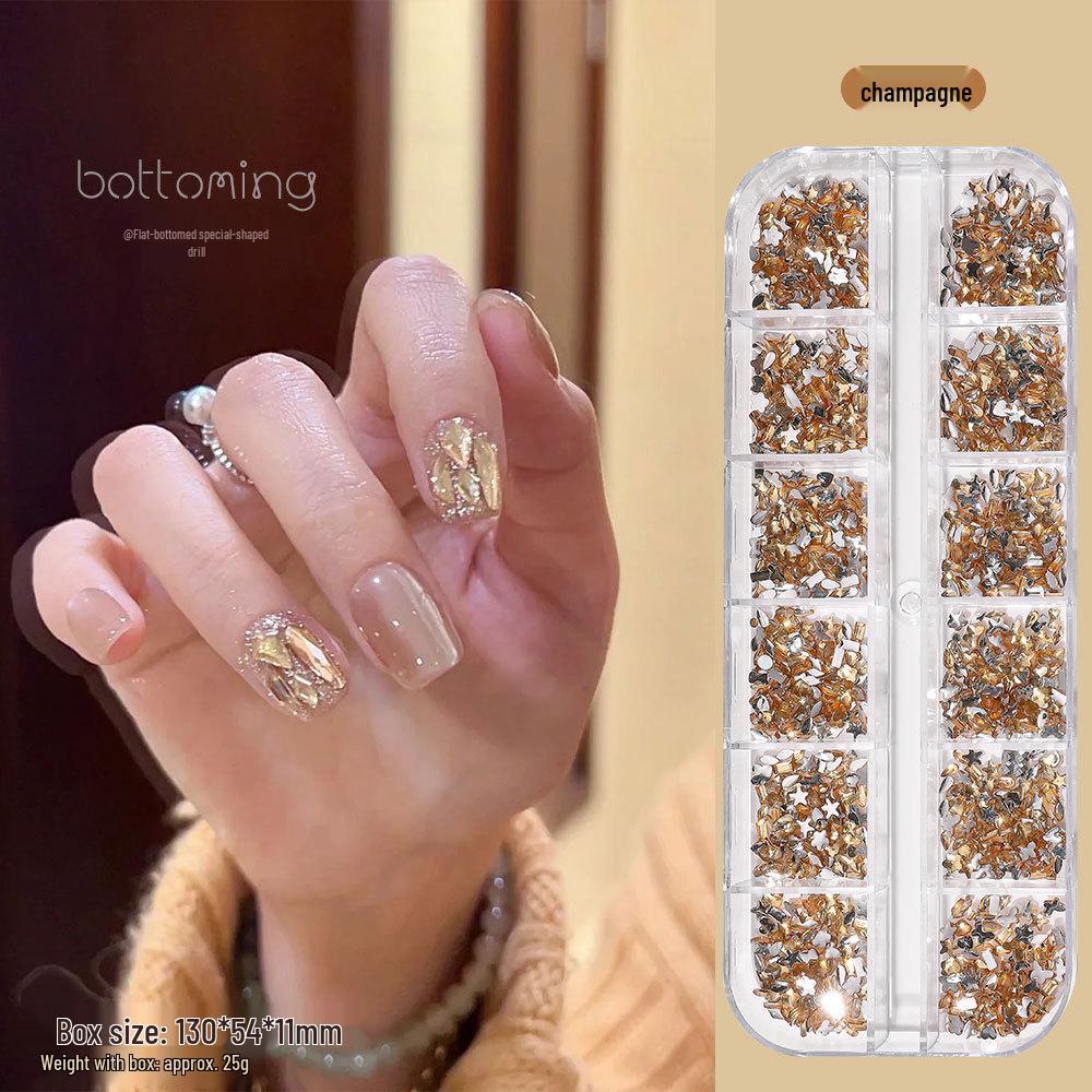 12-Piece Mini Irregular-Shaped Rhinestone Nail Art Set - Super Flash Mixed Color Flat-Back Design