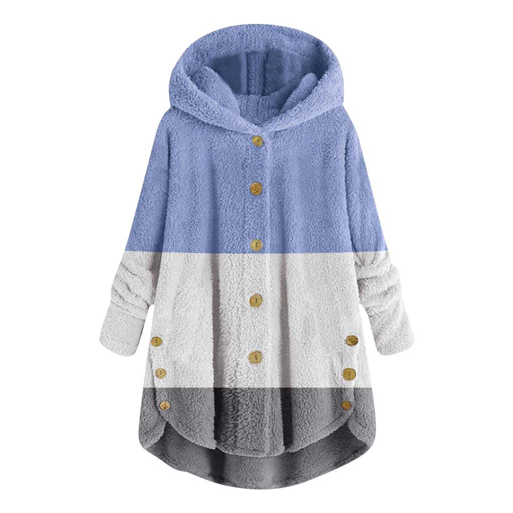 2025 Mehrfarbige Kapuzenjacke: Neue Mode Damen Europäische & Amerikanische Knopf Plüsch Tops