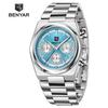 Benyar 40MM Multi-function Quartz Watch Mineral Strengthened Glass Stainless Steel Waterproof Strap Timing Clock Watch for Men