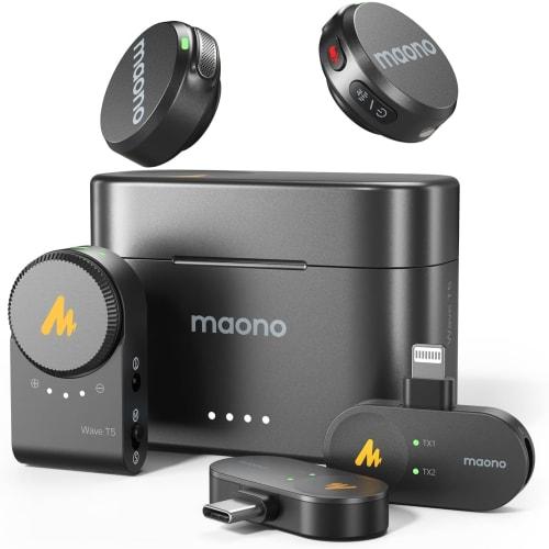 MAONO Wave T5 USB Type-C/Lightning Lapel Microphone, Wireless Microphone, Ultra-Lightweight (9g), 48Khz/24-Bit, with Maono Link App, Noise Cancellatio