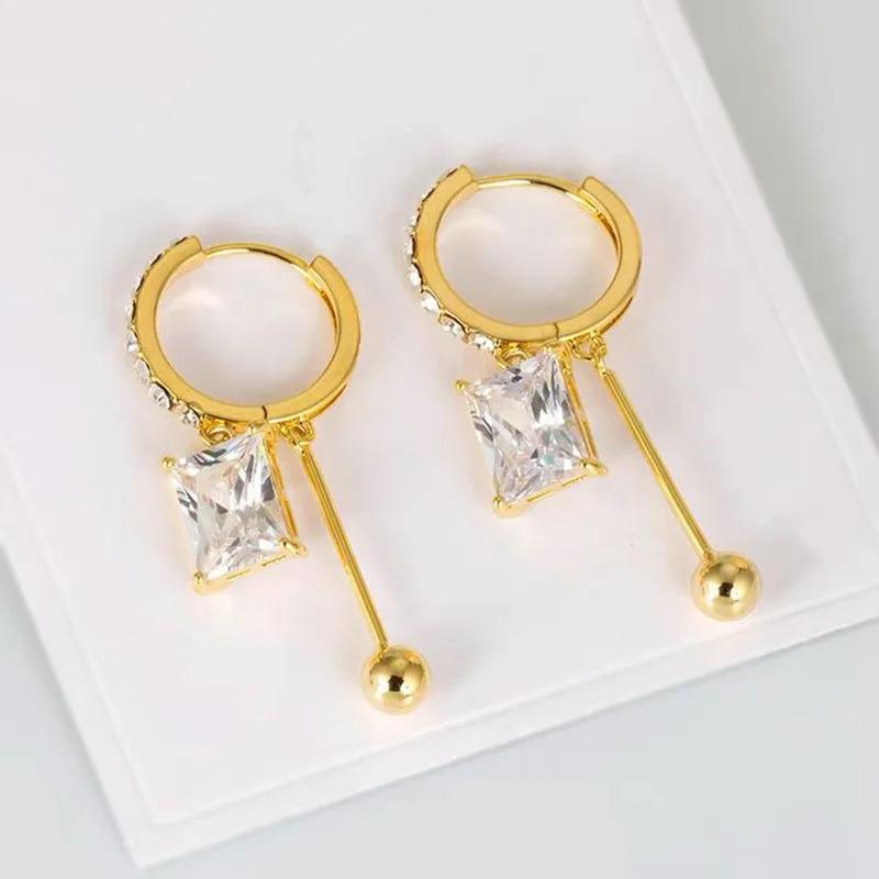 Geometric Square White Crystal Pendant Earrings For Women Fashionable Personalized Daily Accessory Party Jewelry Birthday Gifts