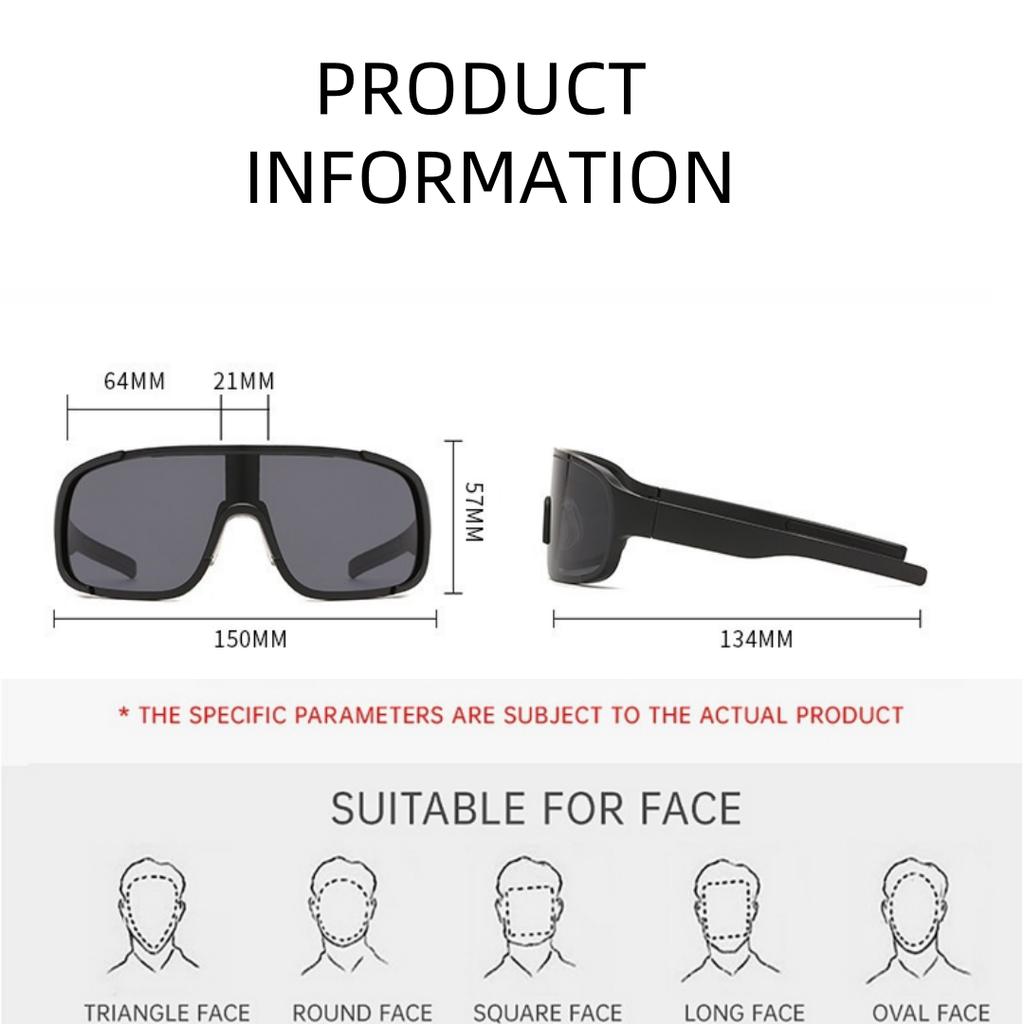 Gafas de sol retro negras mate de gran tamaño, resistentes al viento, para ciclismo, esquí y deportes al aire libre.