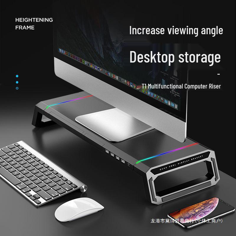 Multifunctional Desktop Monitor Riser Stand with USB Ports and Storage Shelf