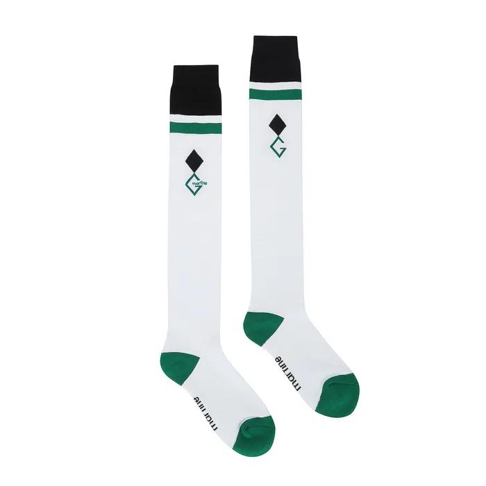 Argyle Point Over Knee Socks_White
