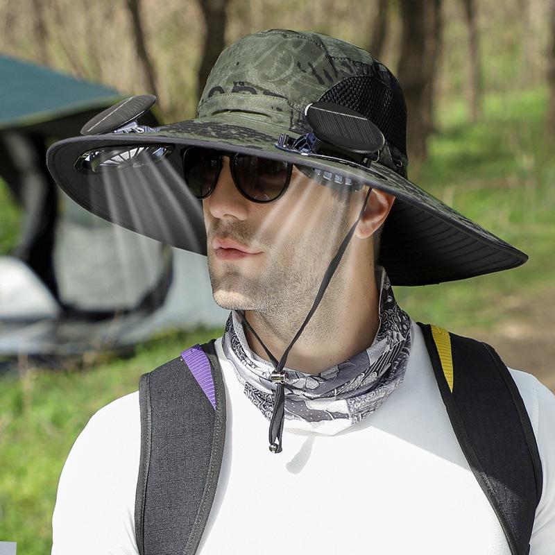 Men's Solar-Powered UV Protection Waterproof Fisherman Hat for Summer Outdoor Activities